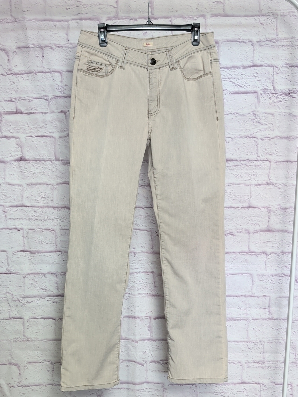 Reba Studded Beige/Tan Straight Leg (Slim Bootcut) Jeans - Size 8